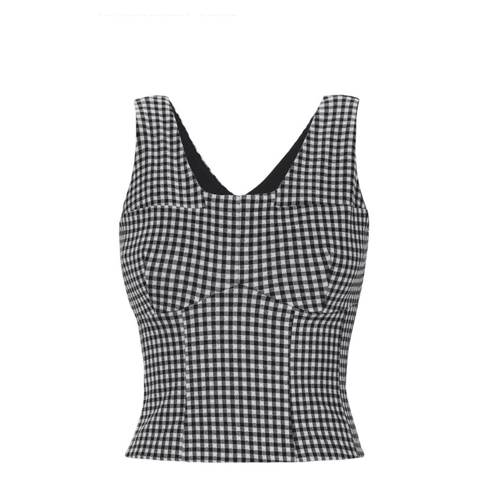 NWT Cabi Bombshell Tank Gingham Black White Top V-Neck Women's Med.